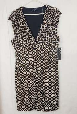 New Kiara black and tan geometric print sheath dress Size XXL Career Stretch